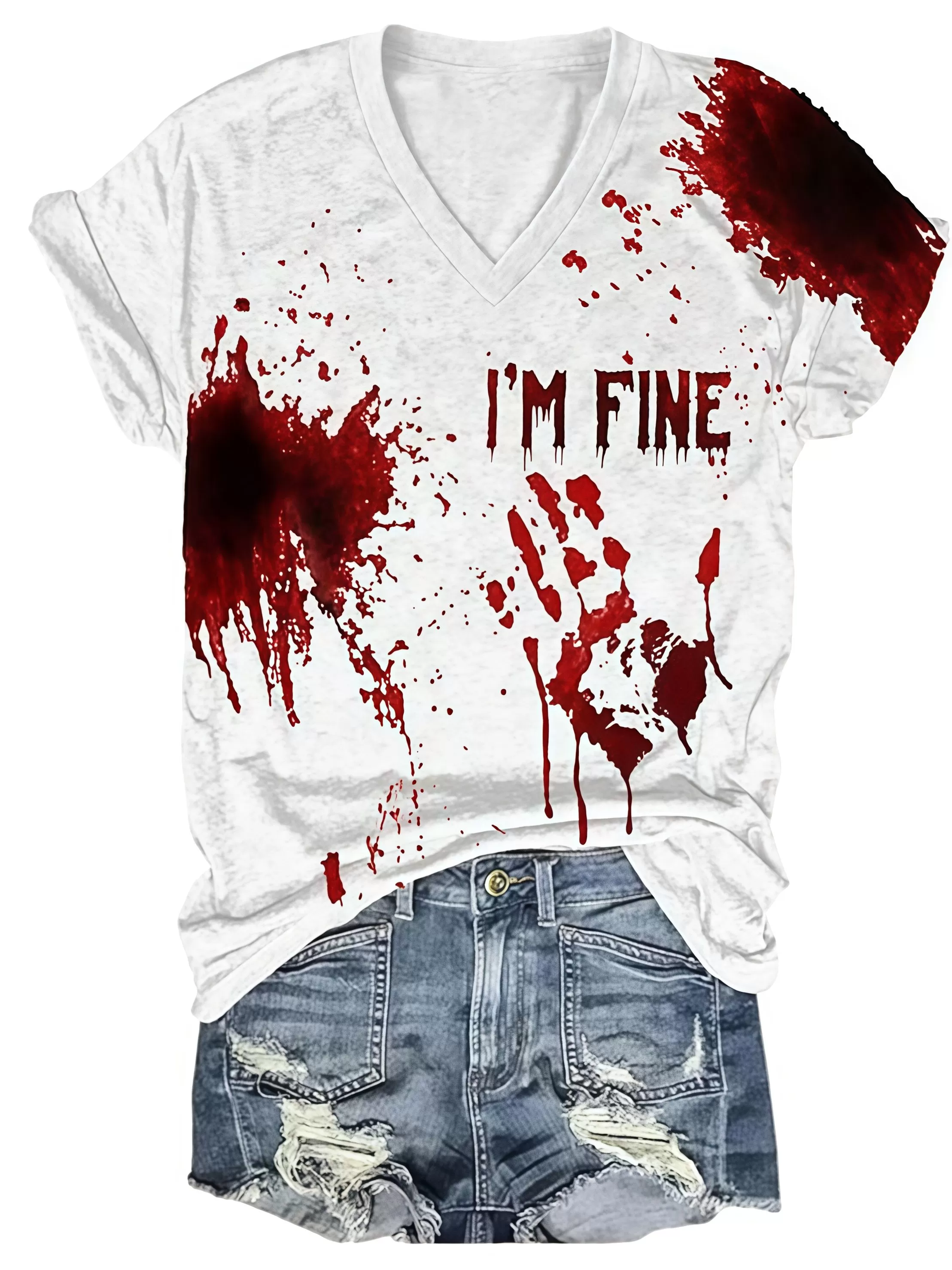 Blood Splatter Bloody Pumpkin I'm Fine Halloween T-Shirt, 2 of 7