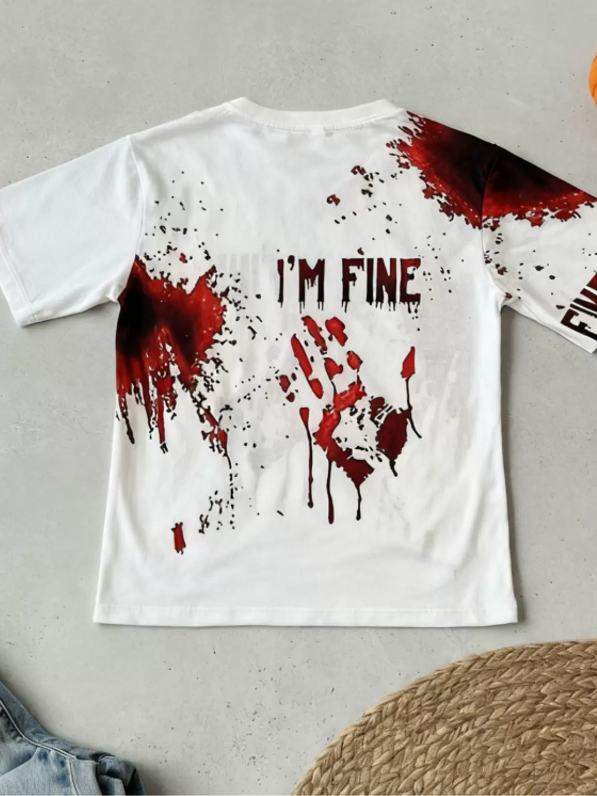 Blood Splatter Bloody Pumpkin I'm Fine Halloween T-Shirt, 3 of 7