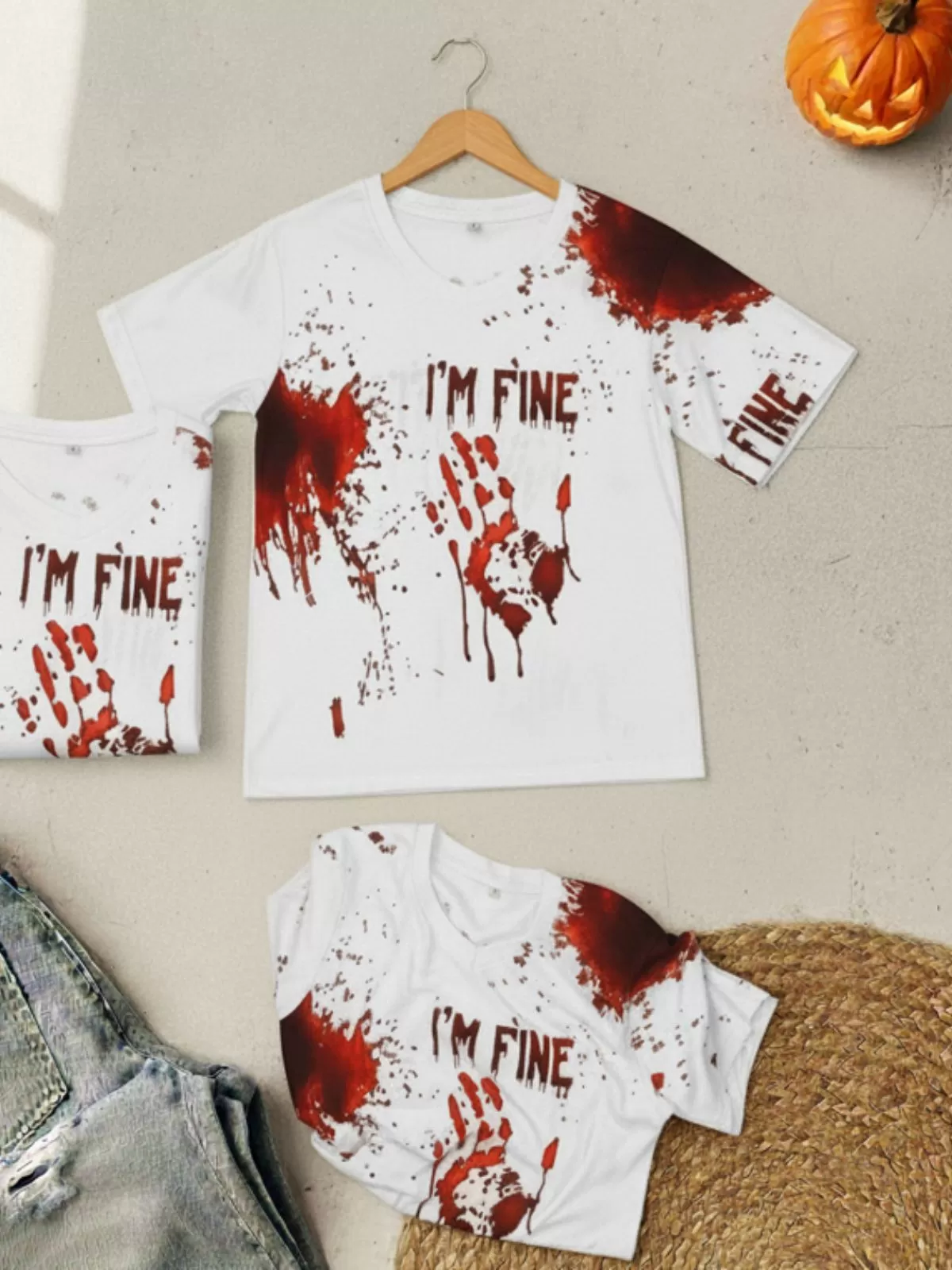 Blood Splatter Bloody Pumpkin I'm Fine Halloween T-Shirt, 4 of 7