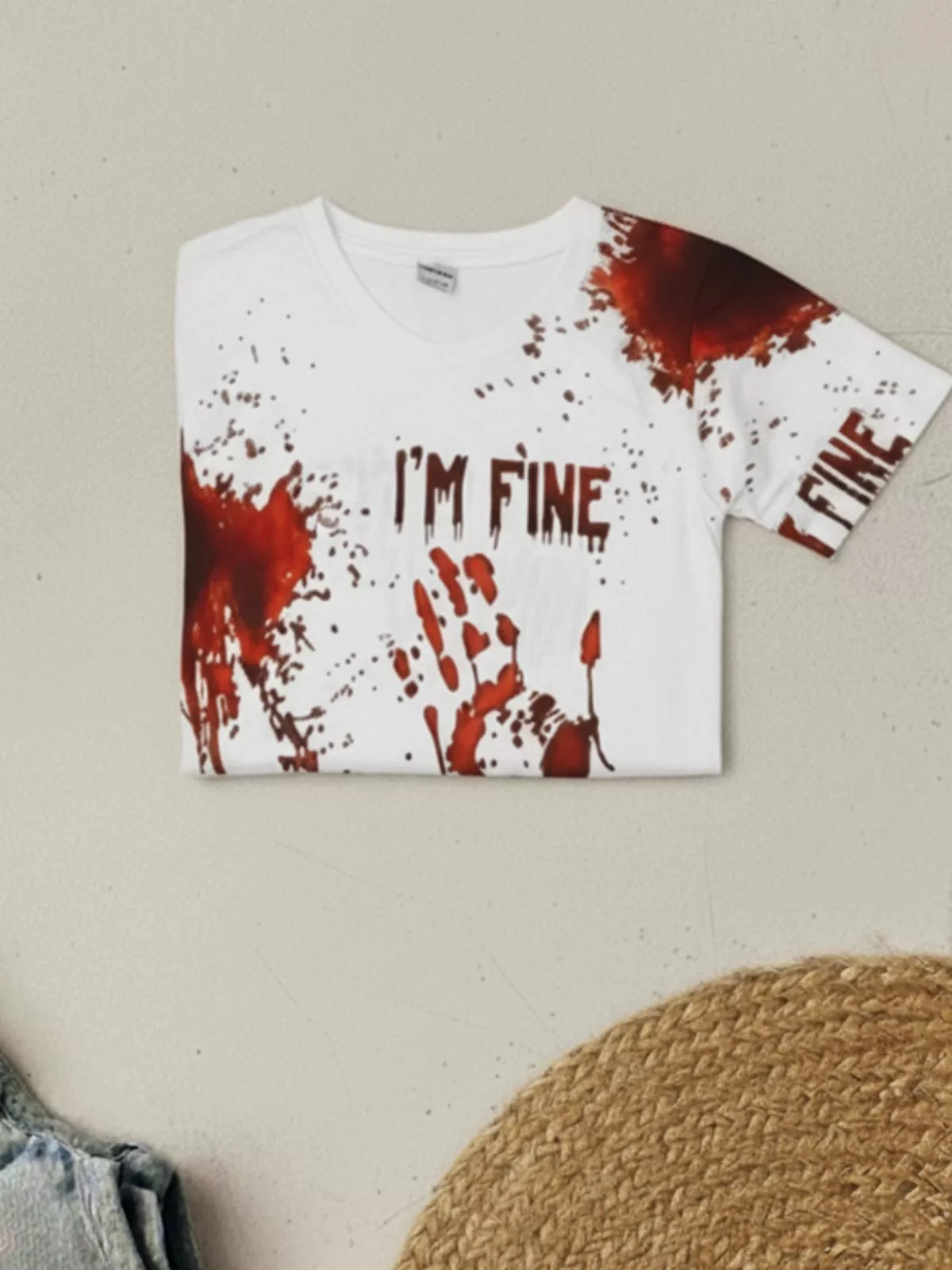 Blood Splatter Bloody Pumpkin I'm Fine Halloween T-Shirt, 5 of 7