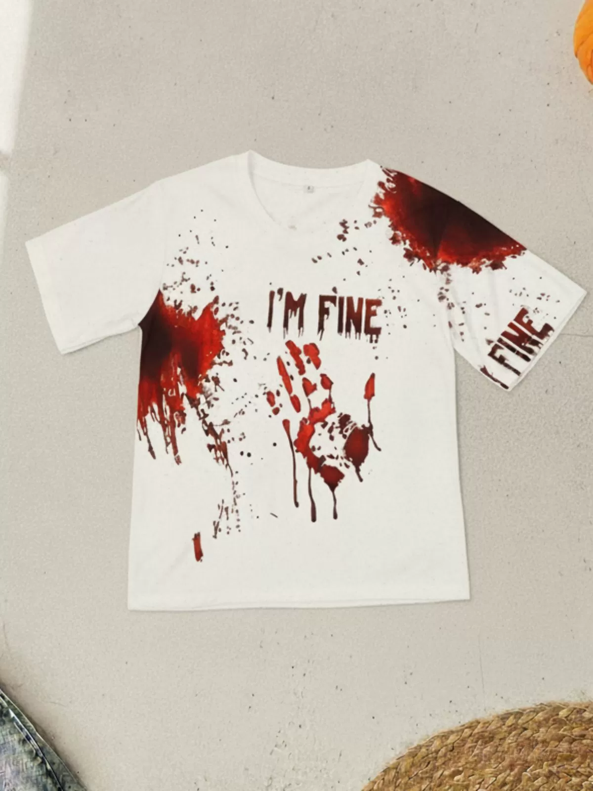 Blood Splatter Bloody Pumpkin I'm Fine Halloween T-Shirt, 6 of 7