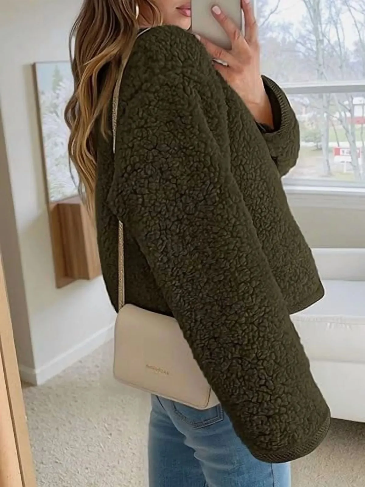 Trendy Cute Solid Button Fuzzy Fleece Teddy Bear Soft Faux Fur Coat, 2 of 5