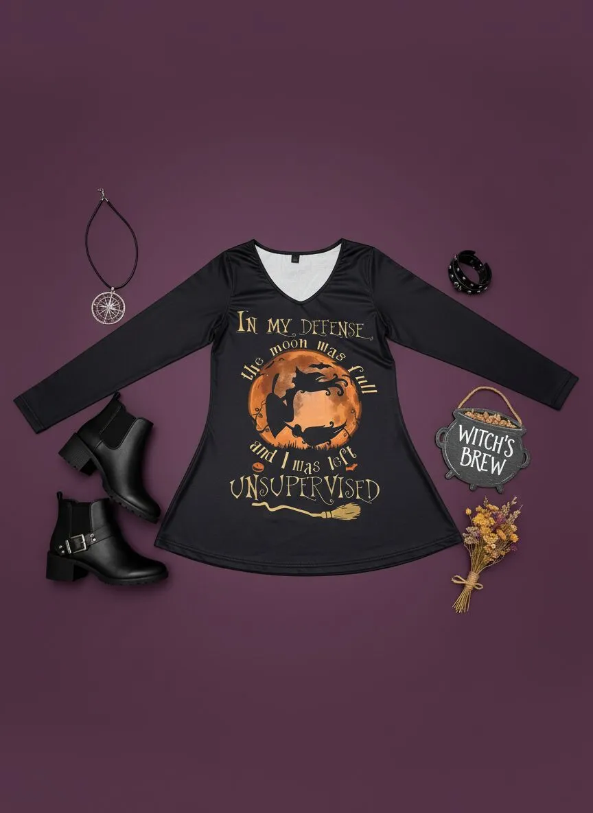 Halloween Pumpkin V-neck Witch Vintage Stylish Basic Long Sleeve T-shirt, 2 of 4
