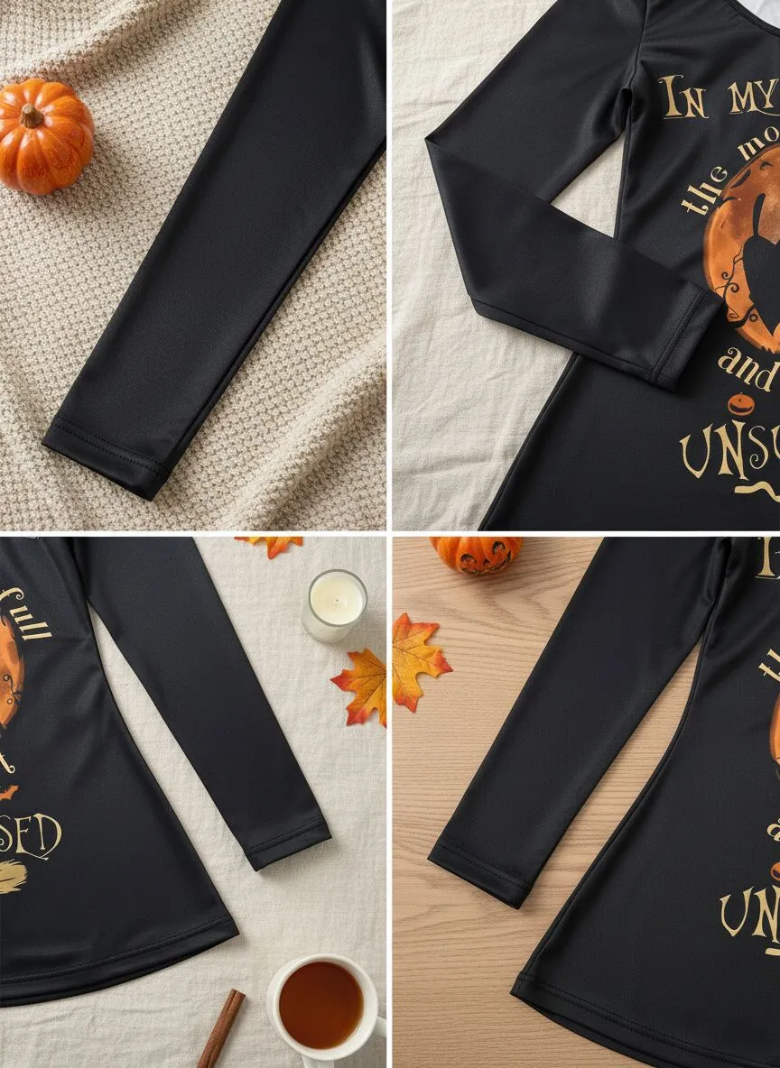 Halloween Pumpkin V-neck Witch Vintage Stylish Basic Long Sleeve T-shirt, 4 of 4