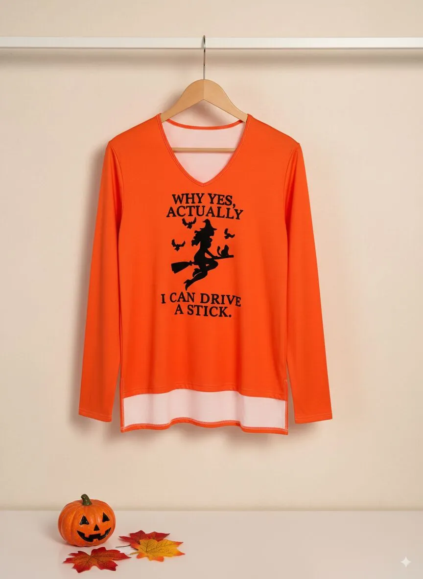 Halloween Why Yes Actually I Can Drive a Stick V-neck Drop Shoulder T-shirt, 2 of 3