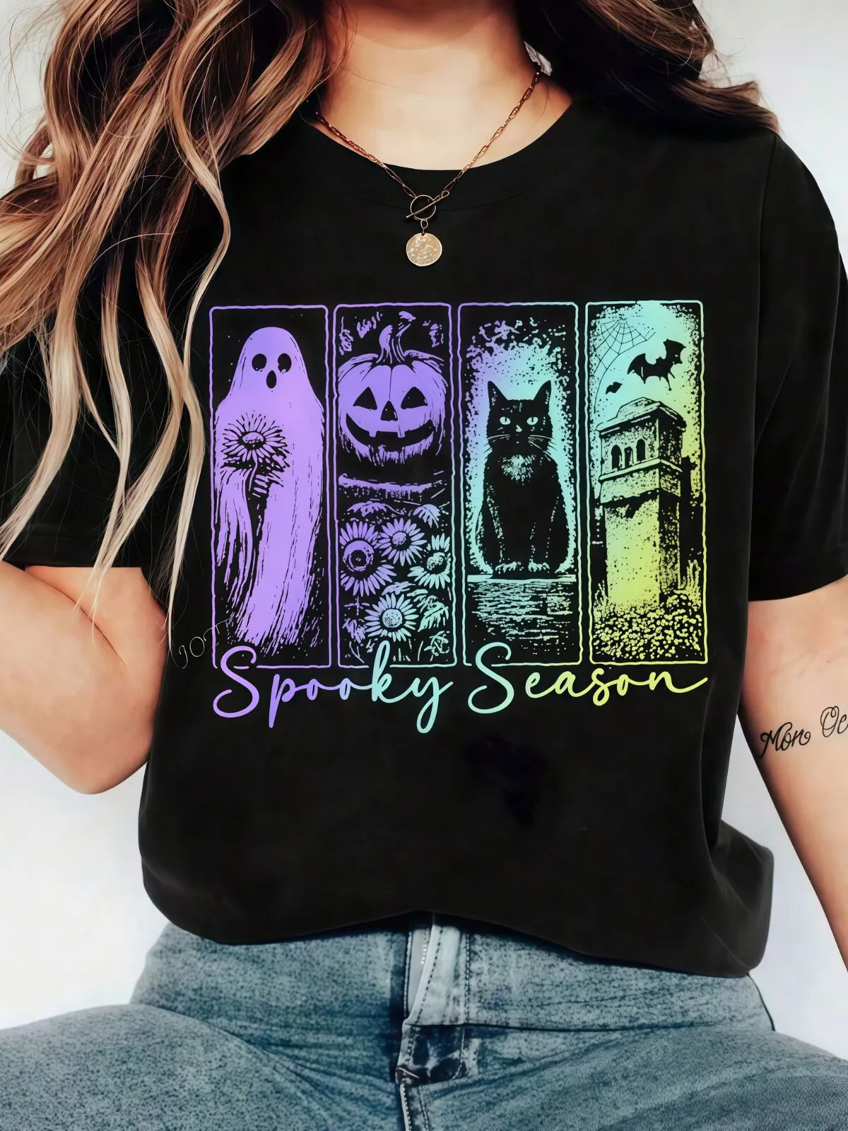 Halloween Ghost Pattern Round Neck T-shirt, 1 of 7