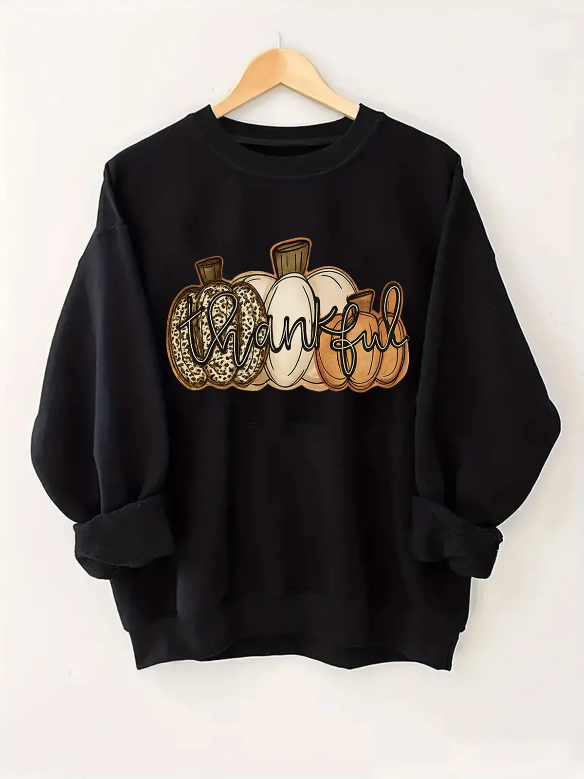 Leopard Print Pumpkin Round Neck Halloween Sweatshirt, 1 of 4
