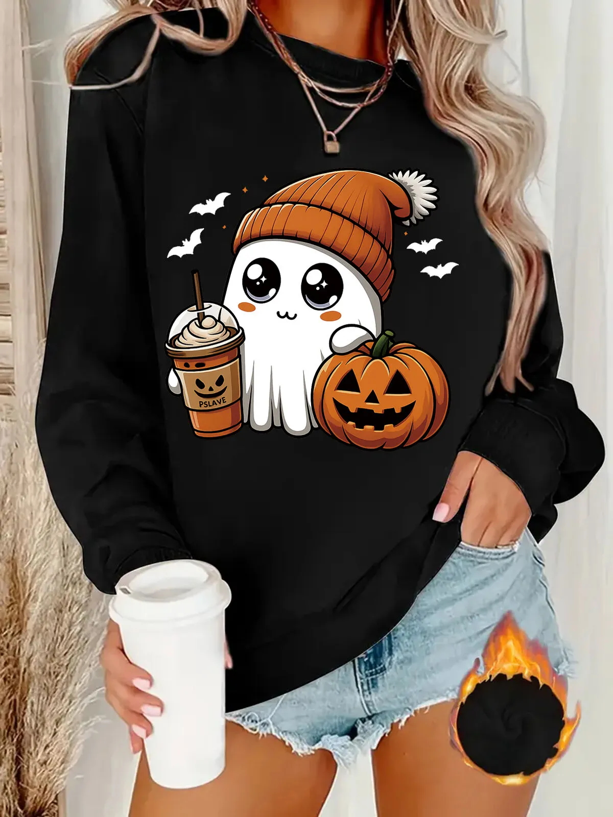 Cute Ghost Pumpkin Round Neck Halloween Sweatshirt, 2 of 4