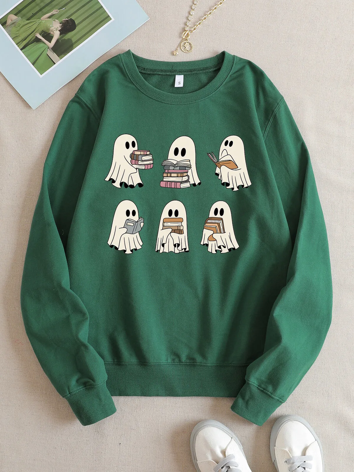 Halloween Cute Ghost Round Neck Sweatshirt, 2 of 4