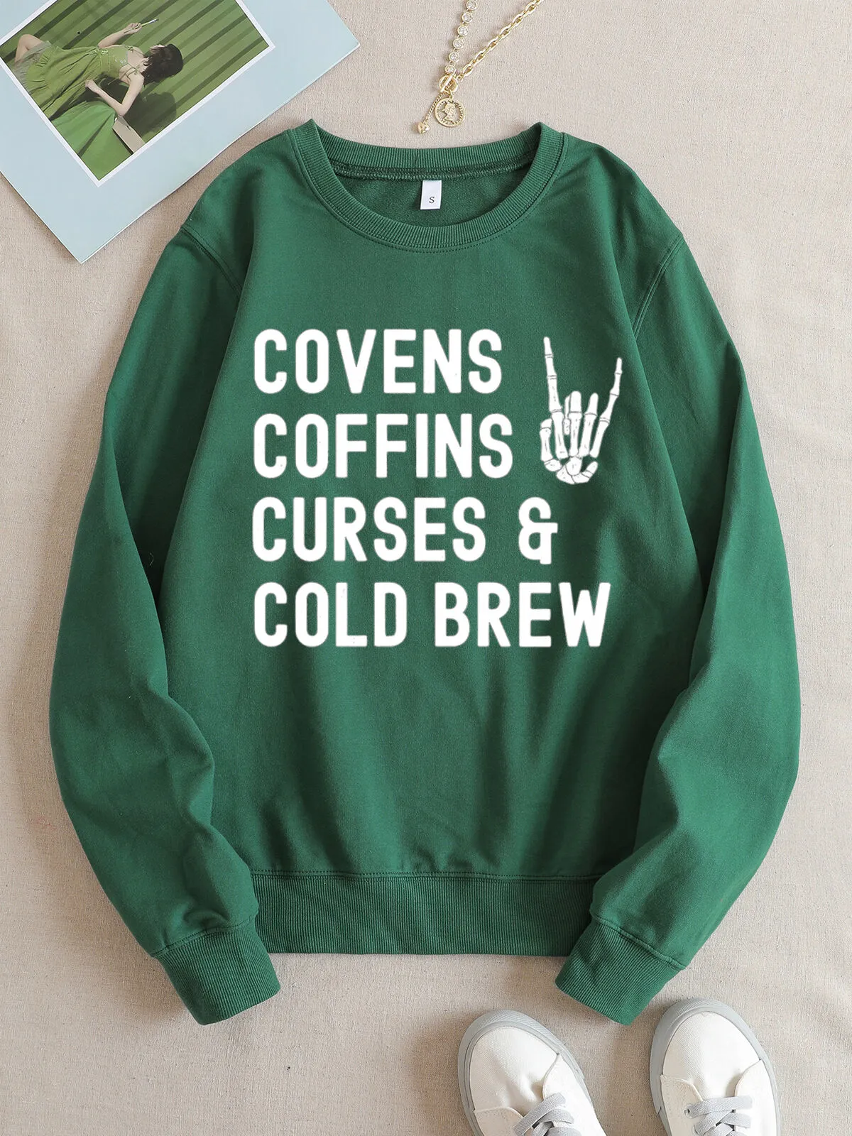 Halloween Letter & Skull Hand Print Round Neck Sweatshirt, 2 of 4