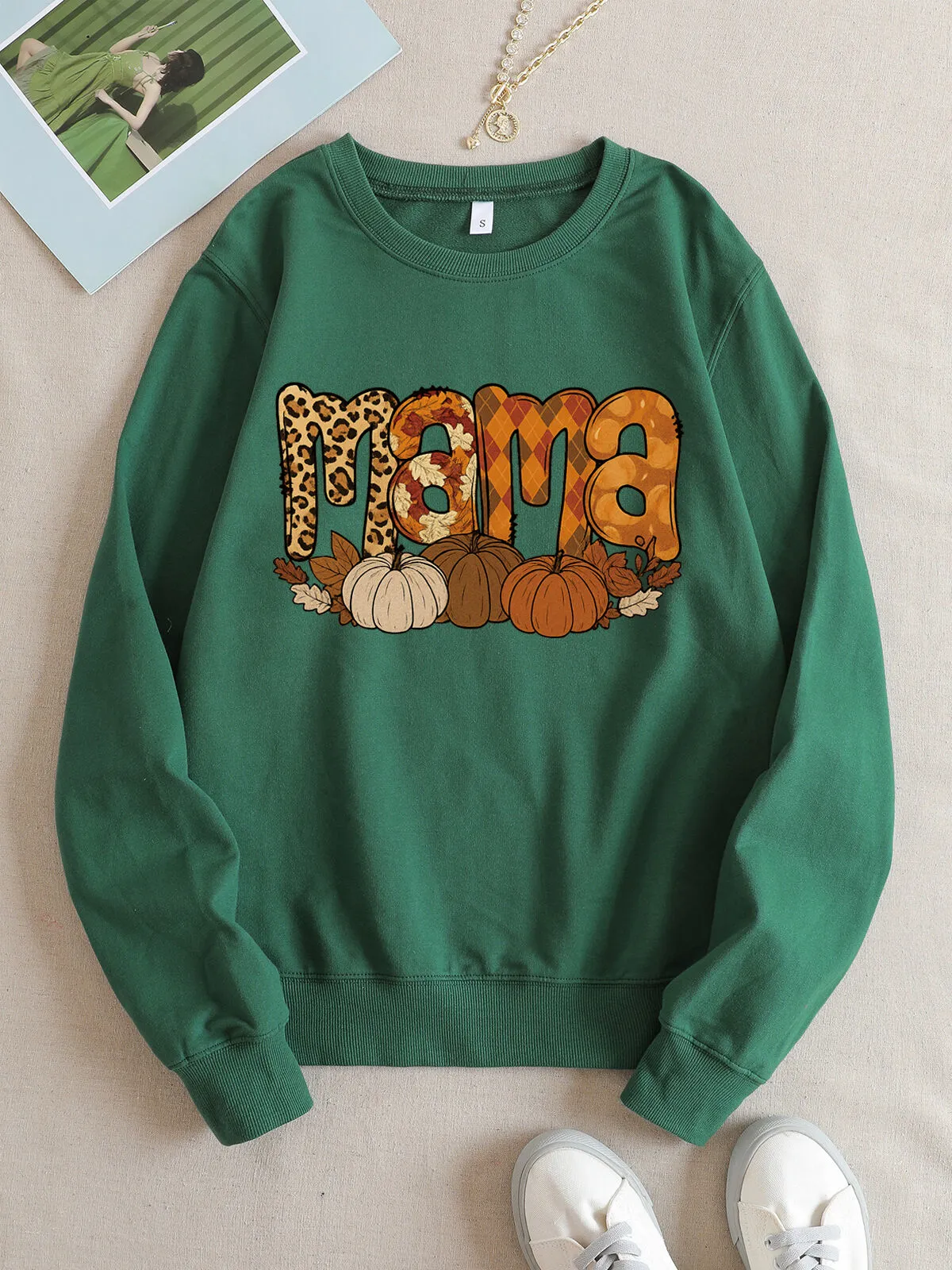 Pumpkin Round Neck Leopard print MAMA Sweatshirt, 1 of 4