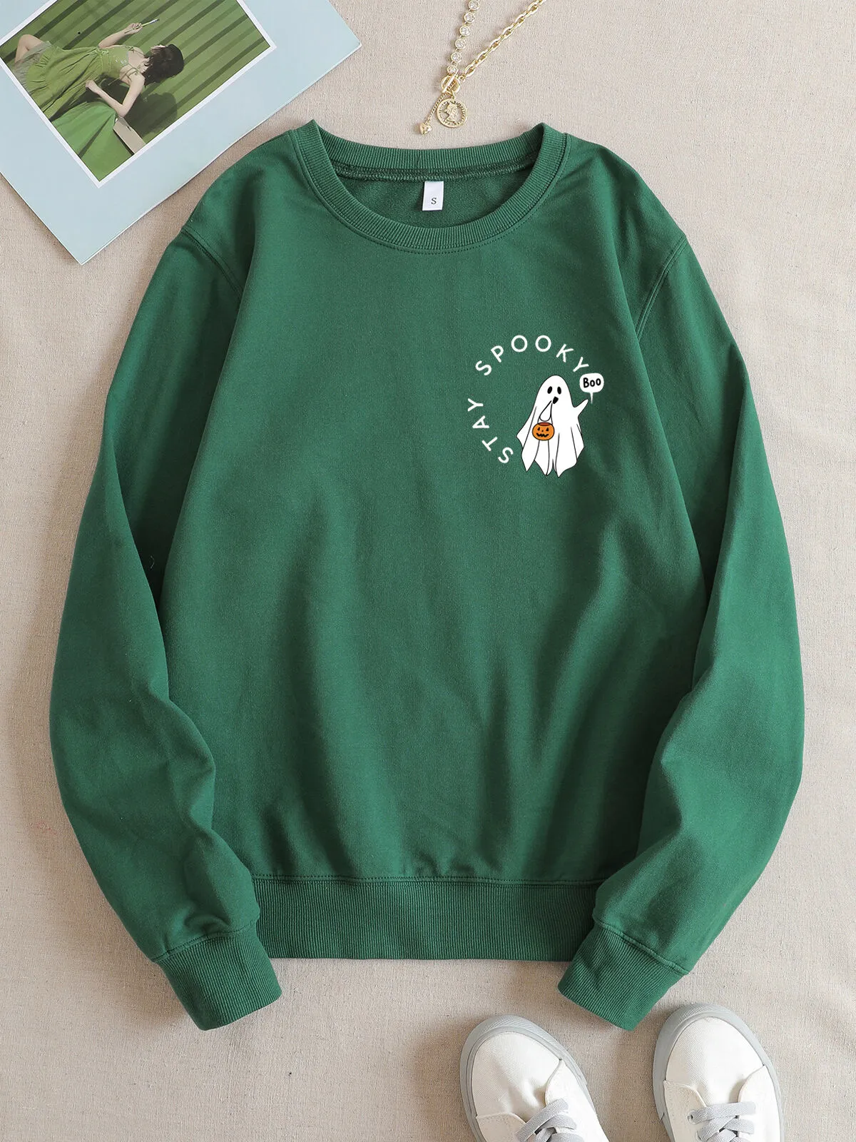 Halloween Round Neck Stay Spooky Ghost Sweatshirt, 2 of 4