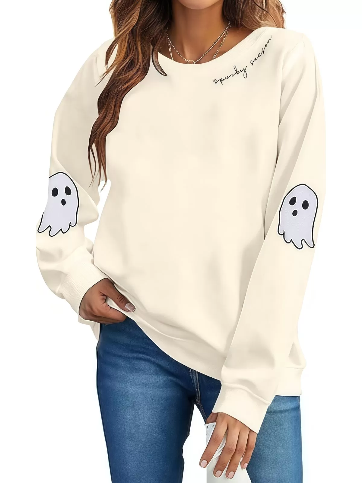 Halloween Graphic Spooky Ghost Round Neck Casual Sweatshirt, 4 of 6
