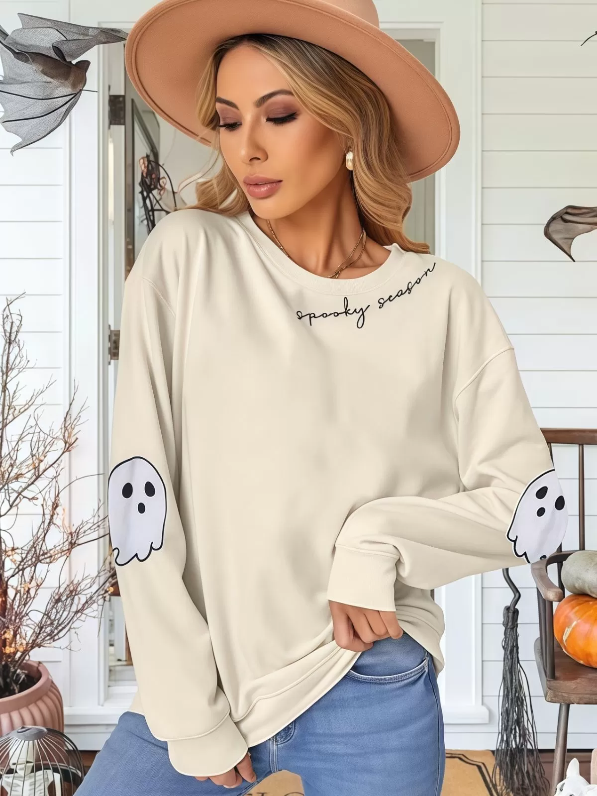Halloween Graphic Spooky Ghost Round Neck Casual Sweatshirt, 6 of 6
