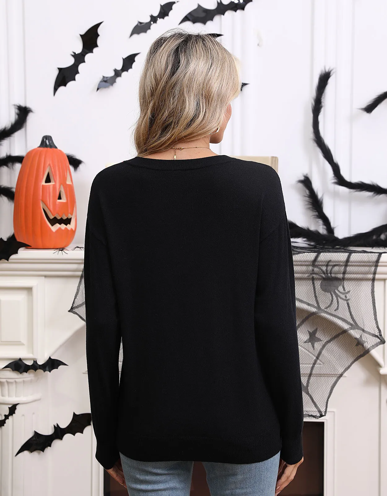 Halloween Rib-knit Cute Ghost Round Neck Pullover Sweater, 2 of 9