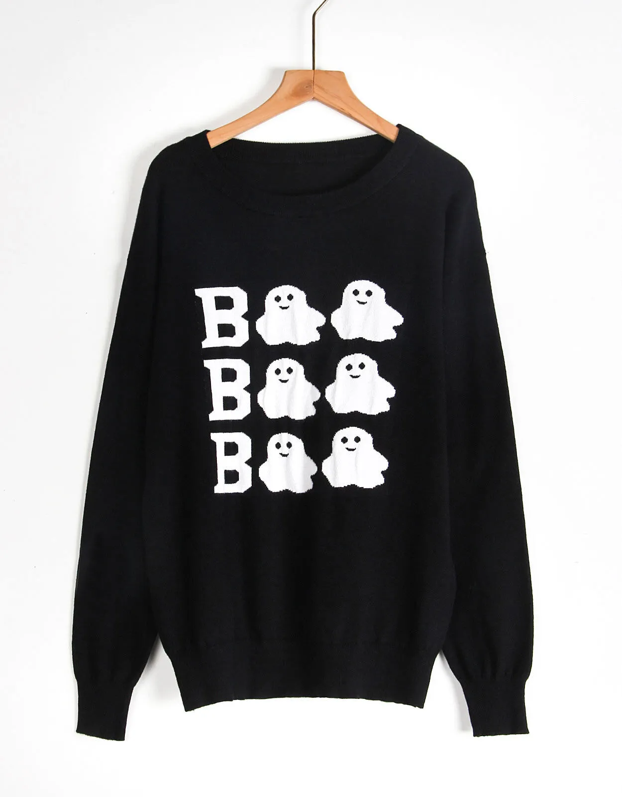 Halloween Rib-knit Cute Ghost Round Neck Pullover Sweater, 7 of 9