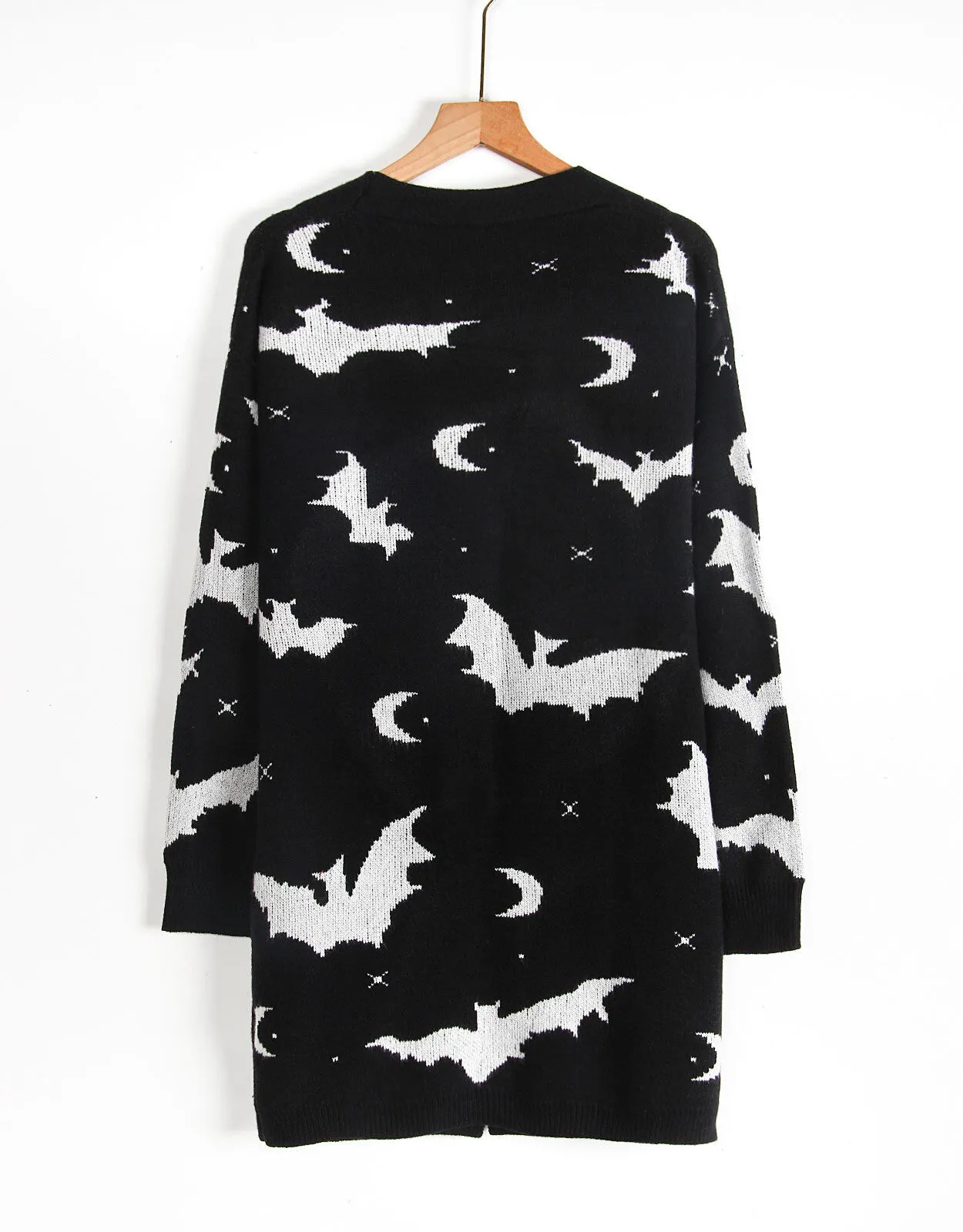 Halloween Bat Button V-neck Black and White Outwear Cardigan, 5 of 8