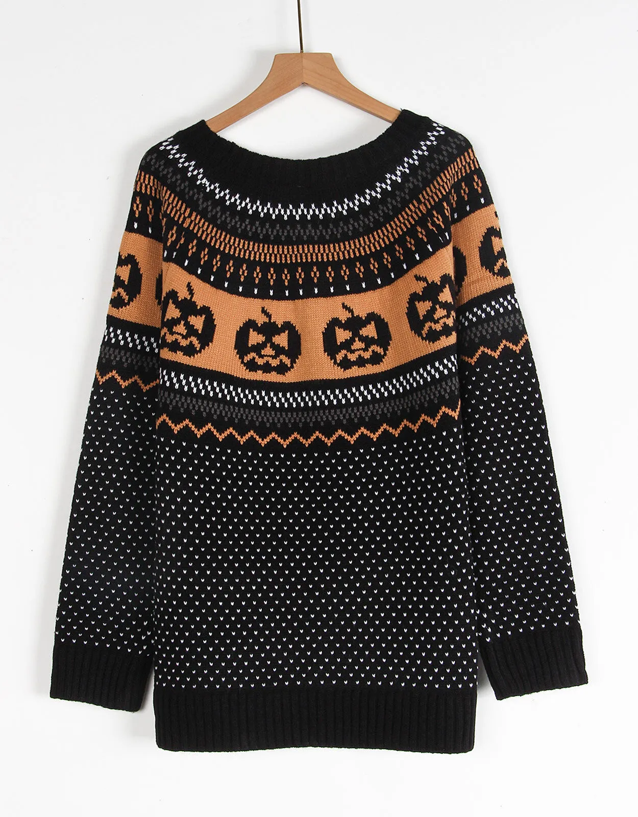Halloween Rib-knit Funny Pumpkin Round Neck Pullover Loose Casual Sweater, 8 of 9