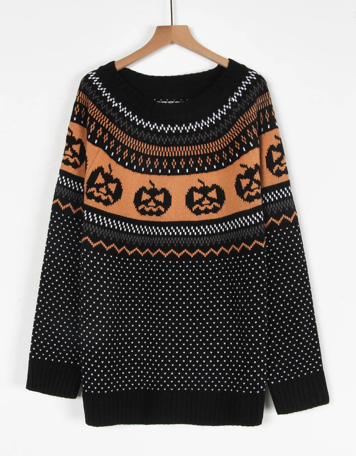 Halloween Rib-knit Funny Pumpkin Round Neck Pullover Loose Casual Sweater, 9 of 9