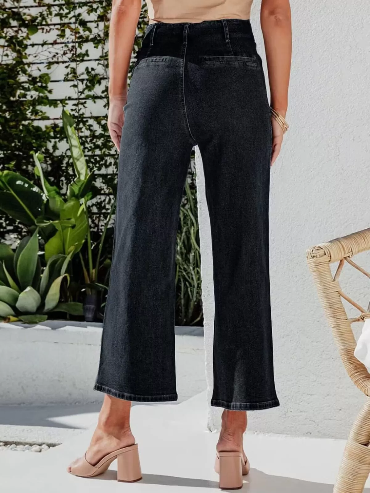 Stretchy High Waisted Stretchy Straight Leg Buttoned Loose Pocket Denim Jeans, 4 of 4