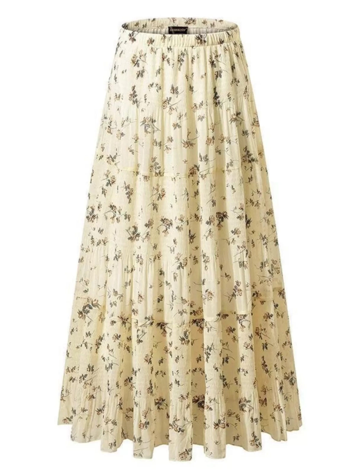 Floral Chiffon Breathable & Comfortable Elastic High Waist Pleated A-Line Flared Maxi Skirts, 3 of 3