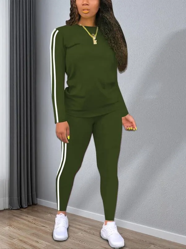 Casual Fashion Cozy Striped Print Round Neck Top & Trousers for Daily Outdoor Wear, 1 of 1