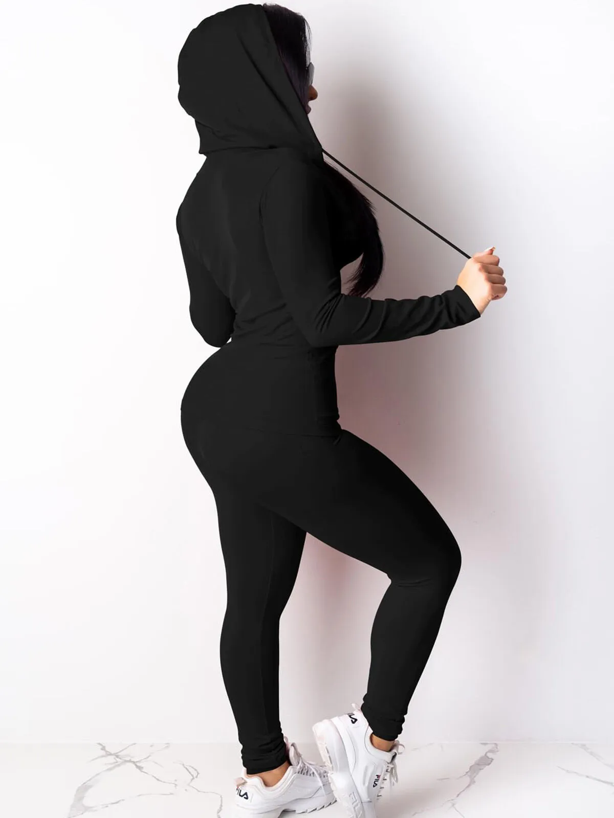 Fall Casual Soft Zipper Hoodie with Pocket and Skinny Pants Set, 2 of 5