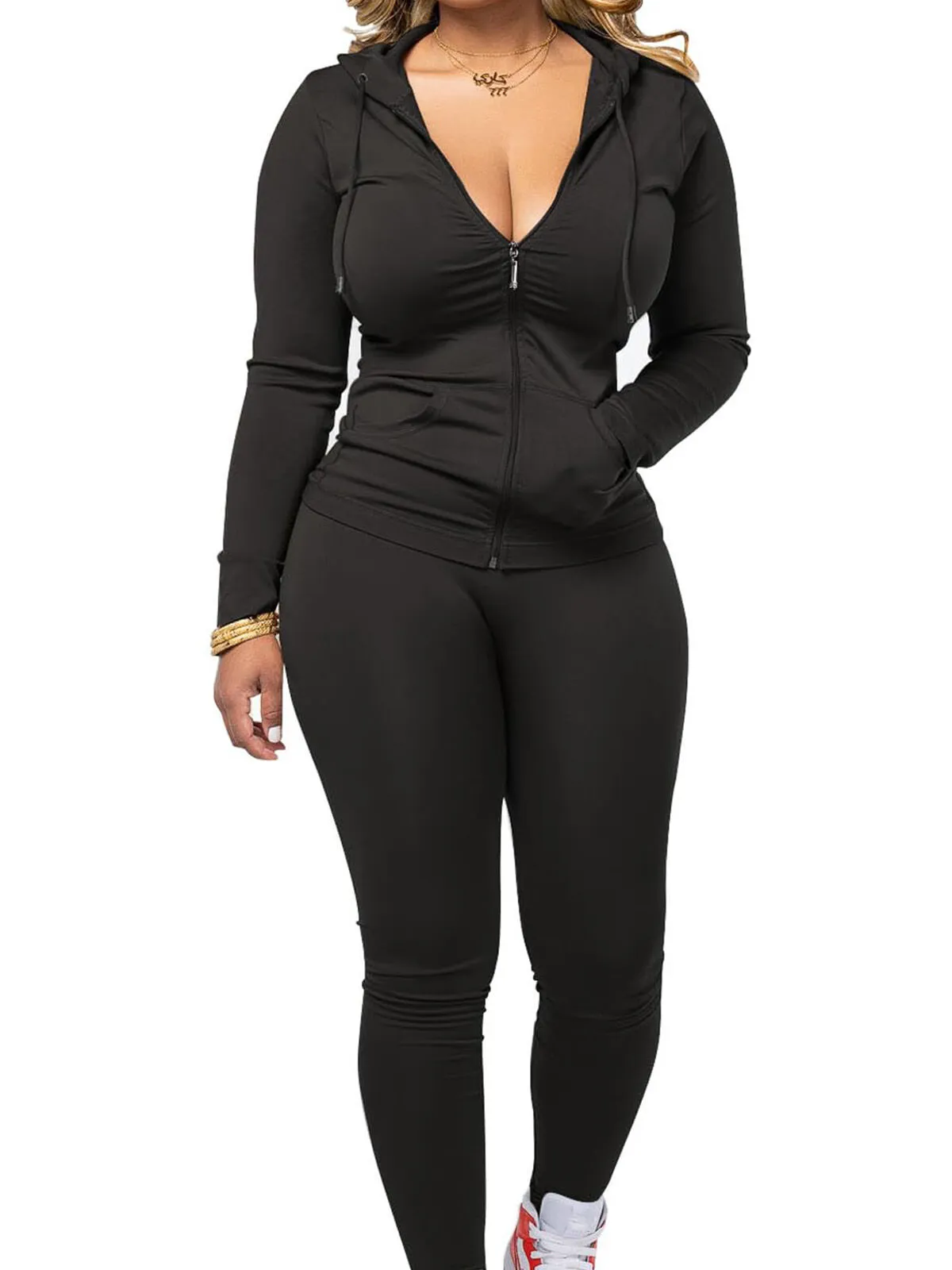 Fall Casual Soft Zipper Hoodie with Pocket and Skinny Pants Set, 3 of 5