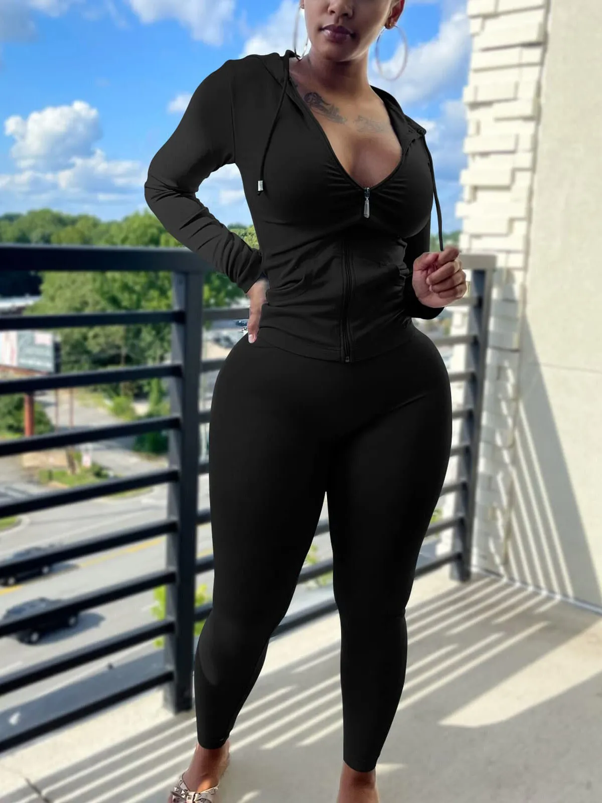 Fall Casual Soft Zipper Hoodie with Pocket and Skinny Pants Set, 4 of 5