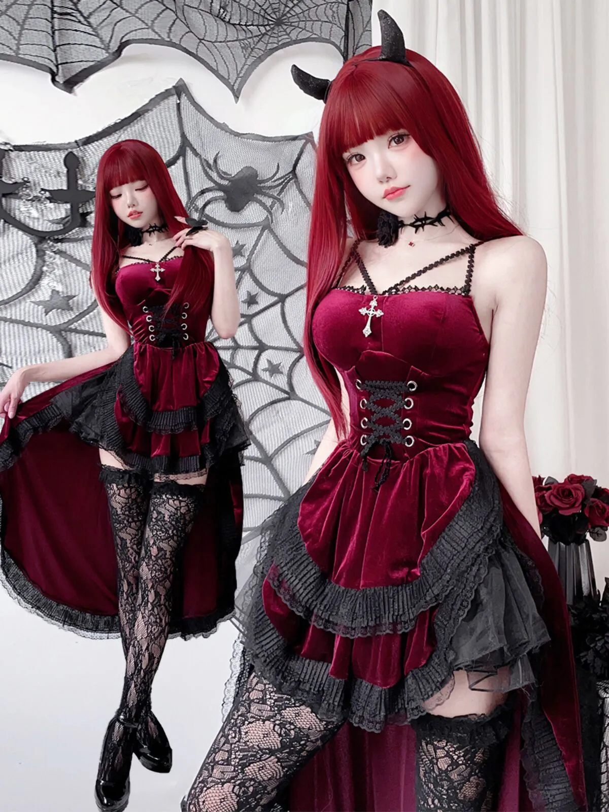 Cosplay Dark Gothic Halloween Sexy Lace Swallowtail Backless No Bustle A-Line Dress, 1 of 5