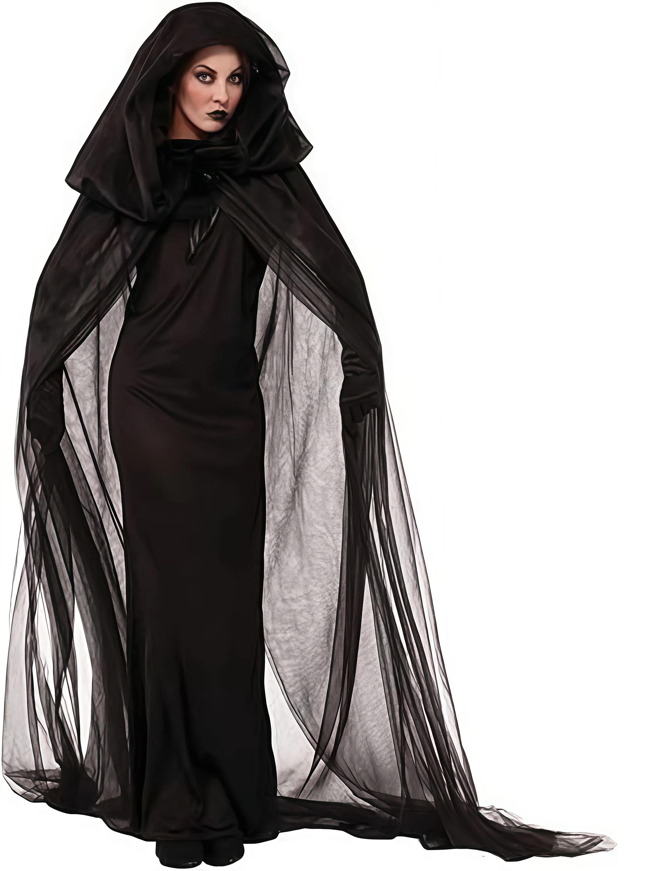 Halloween Elegant Long Witch Veil Cape Spooky Goddess Costume Fancy Dress , 1 of 4