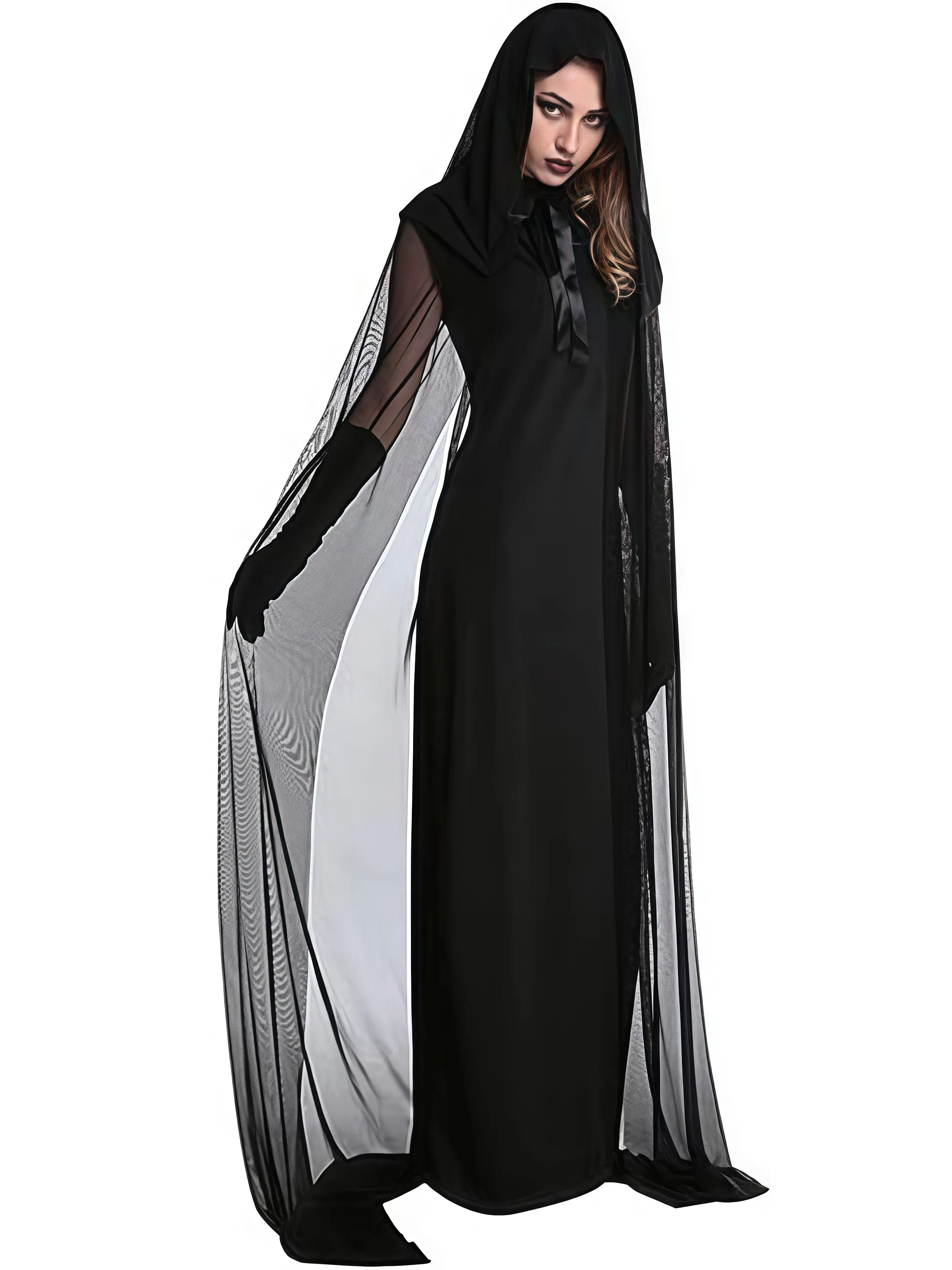 Halloween Elegant Long Witch Veil Cape Spooky Goddess Costume Fancy Dress , 2 of 4