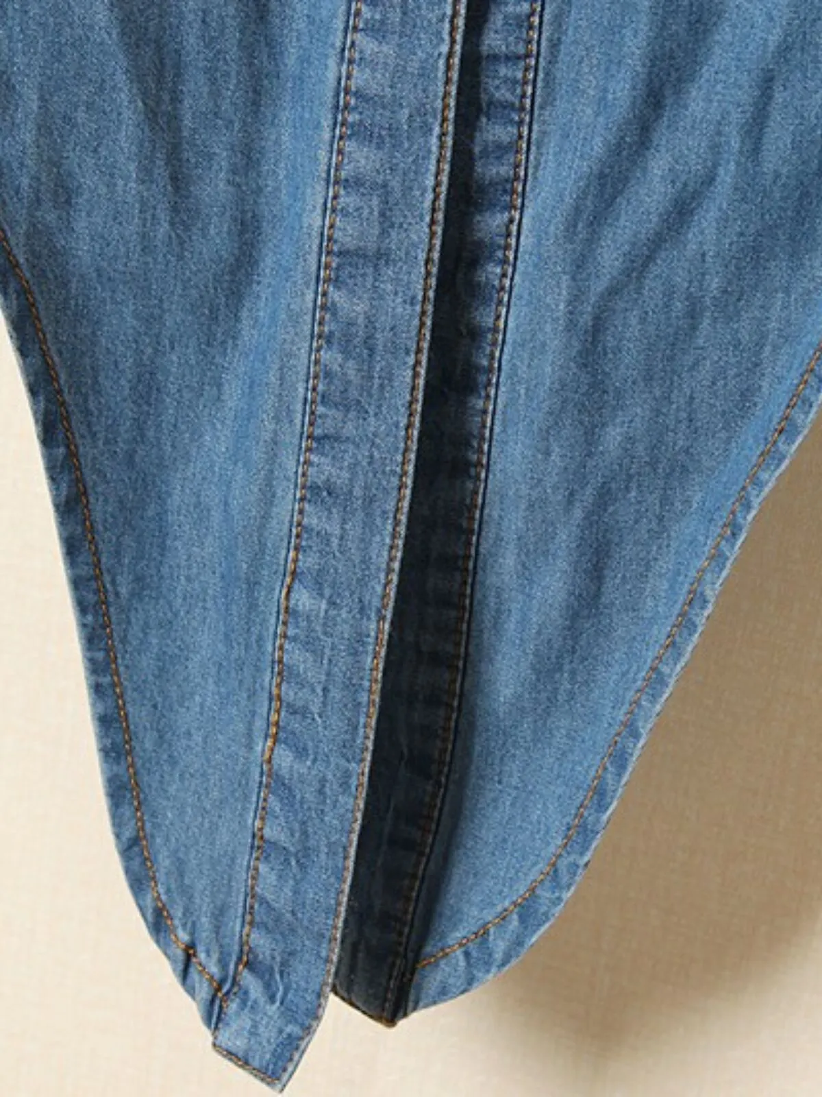 Denim Crop Top Tie Knot Print Lace-up Lapel Denim Outwear Shirts, 10 of 11