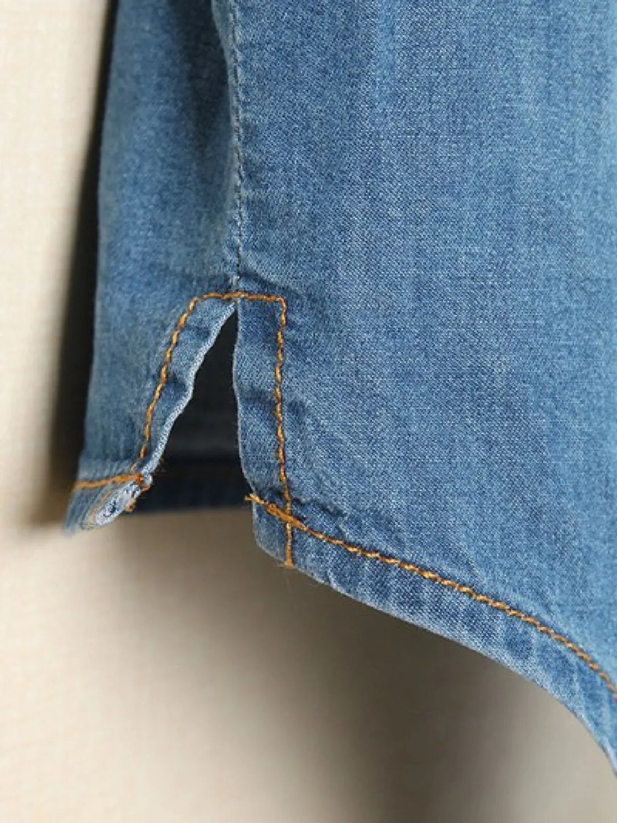 Denim Crop Top Tie Knot Print Lace-up Lapel Denim Outwear Shirts, 11 of 11