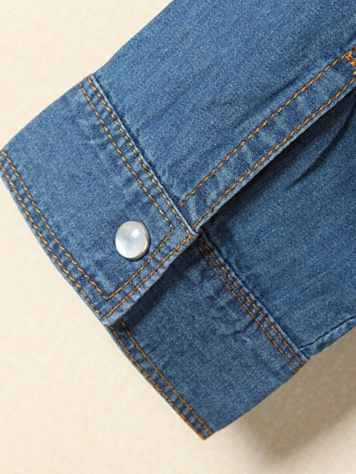 Denim Crop Top Tie Knot Print Lace-up Lapel Denim Outwear Shirts, 3 of 11