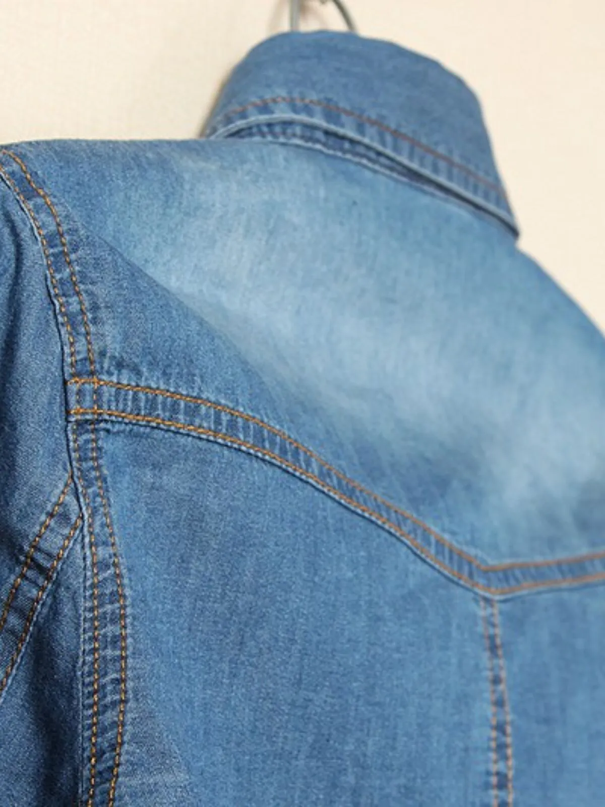 Denim Crop Top Tie Knot Print Lace-up Lapel Denim Outwear Shirts, 6 of 11