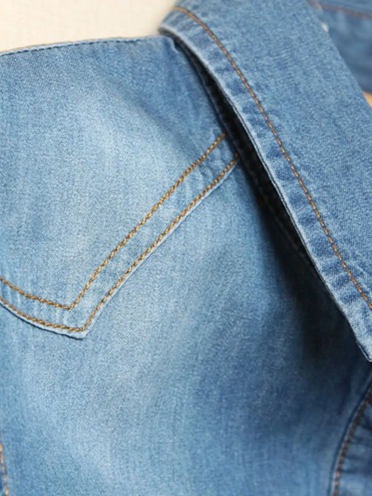 Denim Crop Top Tie Knot Print Lace-up Lapel Denim Outwear Shirts, 7 of 11