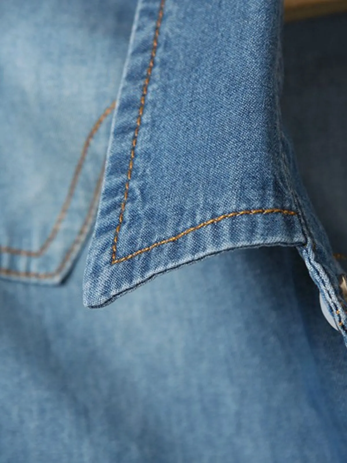 Denim Crop Top Tie Knot Print Lace-up Lapel Denim Outwear Shirts, 9 of 11