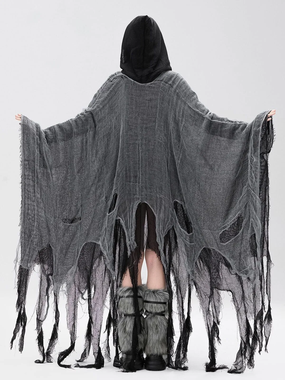 Halloween Medieval Hooded Retro Tattered Grim Reaper Horror Cape A-line Dress, 5 of 6