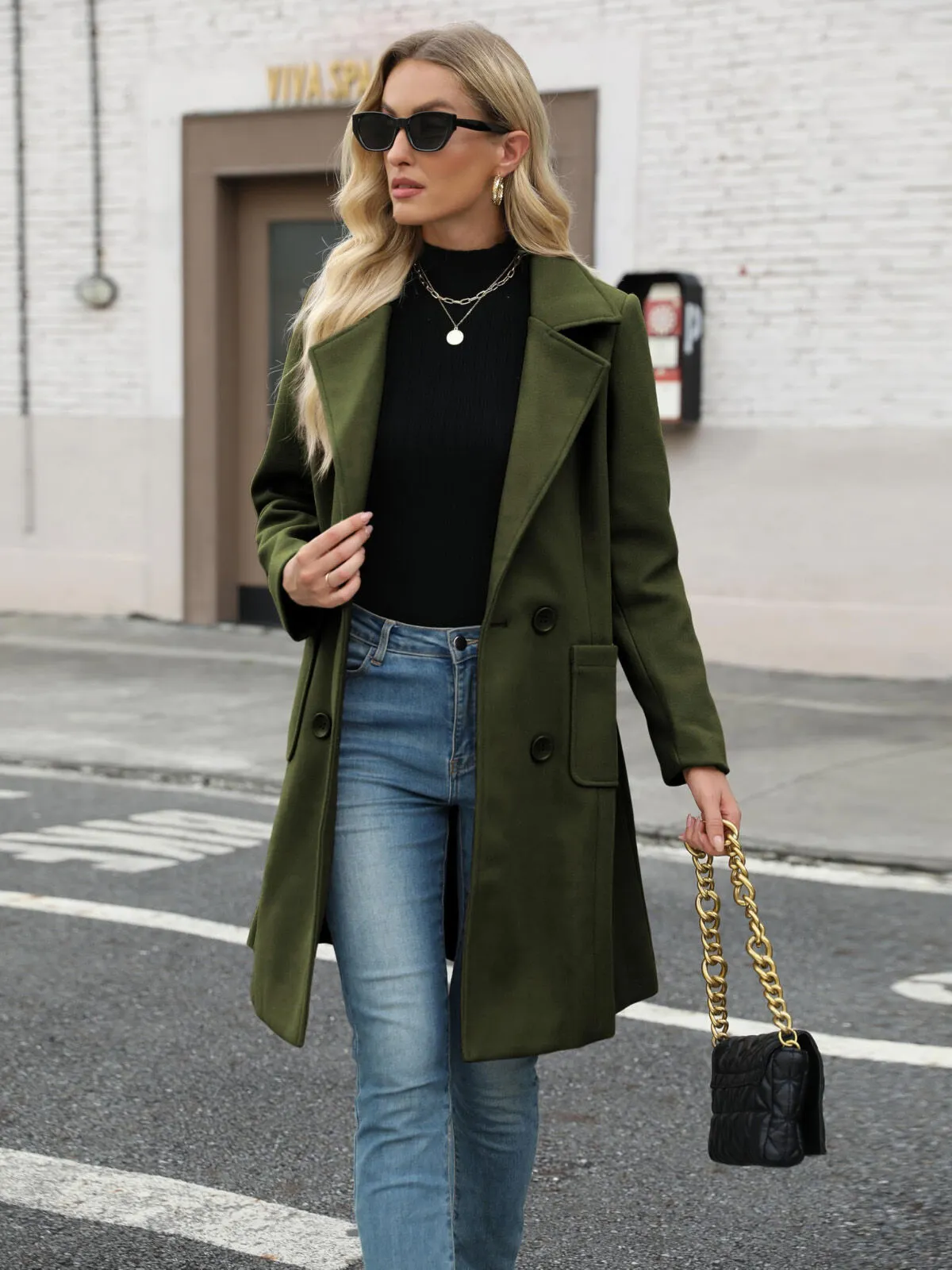 Solid Pocket Double-Breasted Lapel Jacket Outwear Winter Overcoat Blazer, 2 of 5