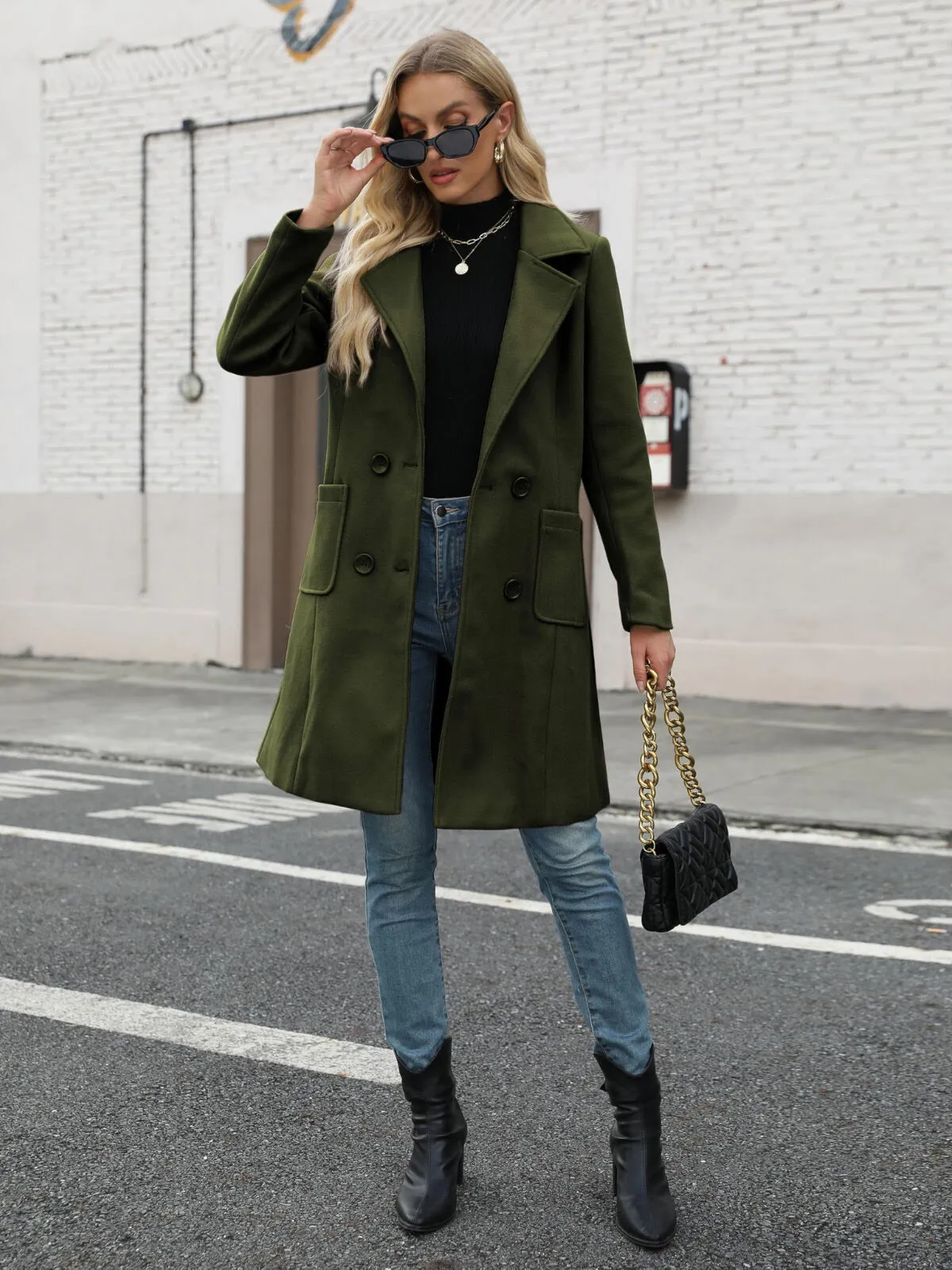 Solid Pocket Double-Breasted Lapel Jacket Outwear Winter Overcoat Blazer, 3 of 5