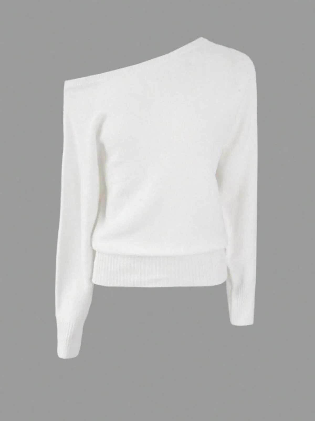 Solid Rib-knit Off Shoulder Sweater Basic Knitwear for Daily Wear, 2 of 8