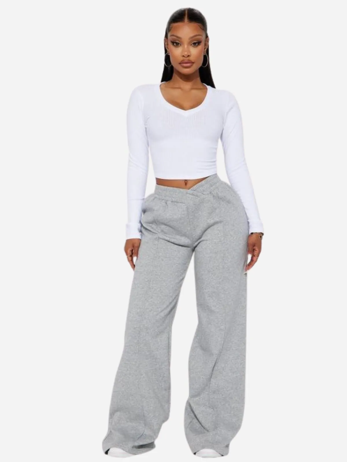 Street Wear Heather Grey Cross Over Lounge High Rise Pants, 1 of 4