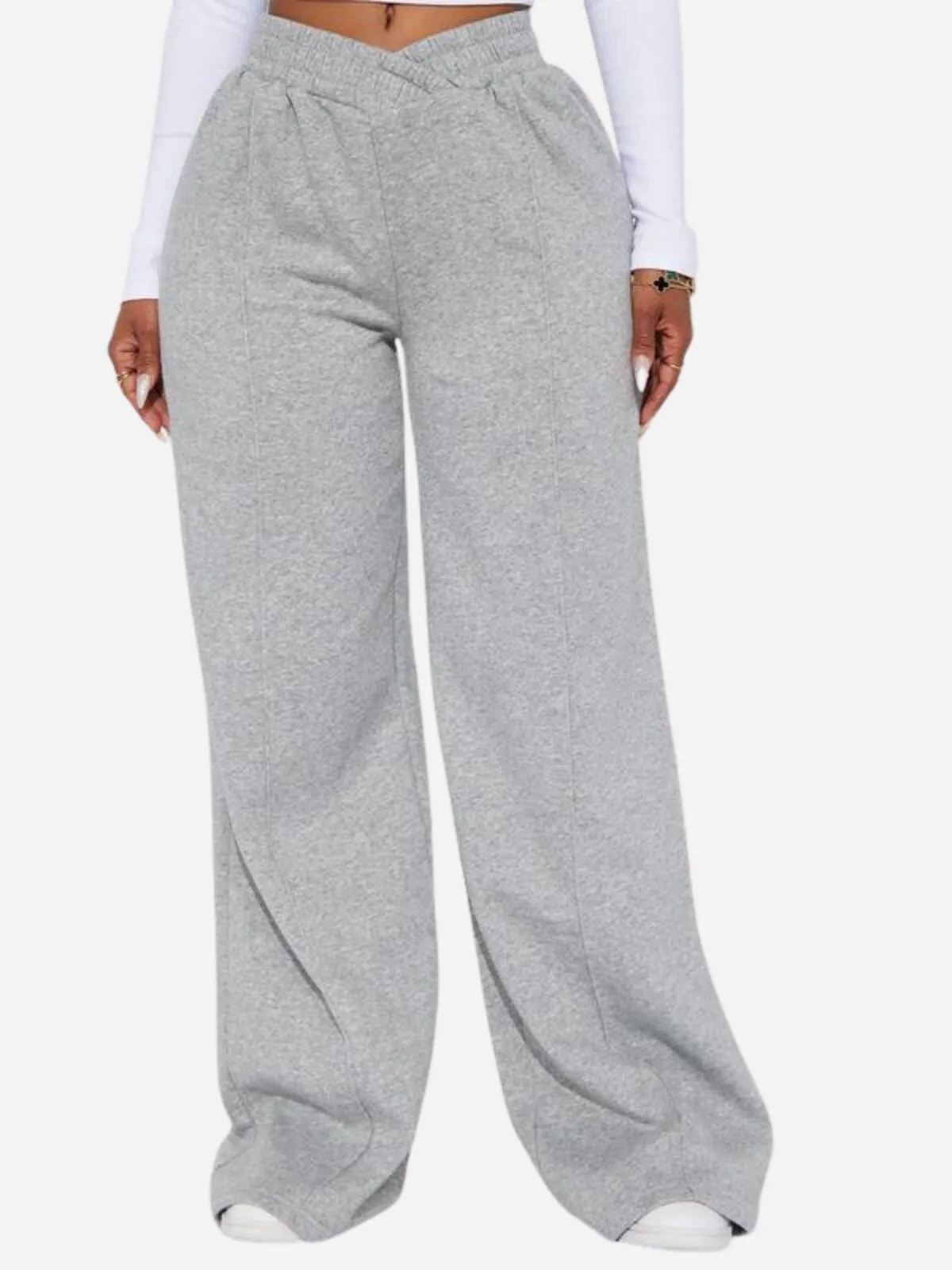 Street Wear Heather Grey Cross Over Lounge High Rise Pants, 3 of 4