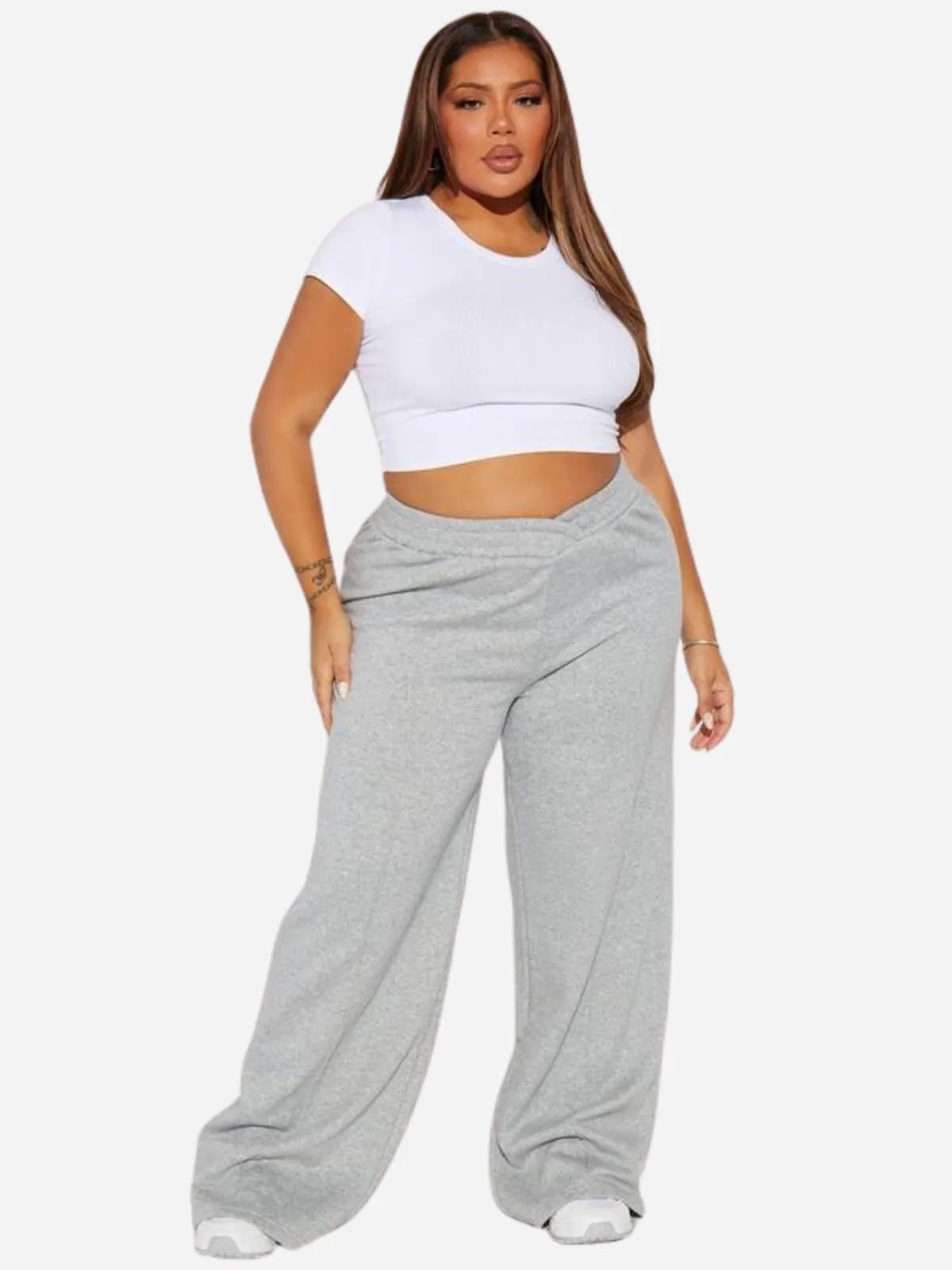 Street Wear Heather Grey Cross Over Lounge High Rise Pants, 4 of 4