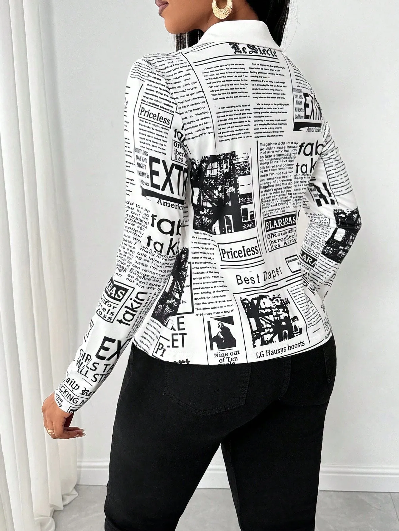 Slogan Print Button Front Design Lapel Shirts for Daily Wear, 2 of 7