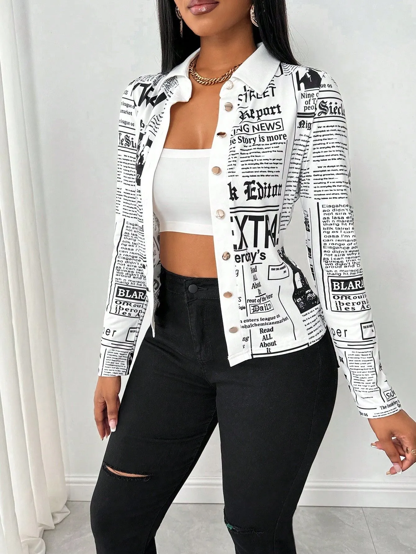 Slogan Print Button Front Design Lapel Shirts for Daily Wear, 6 of 7