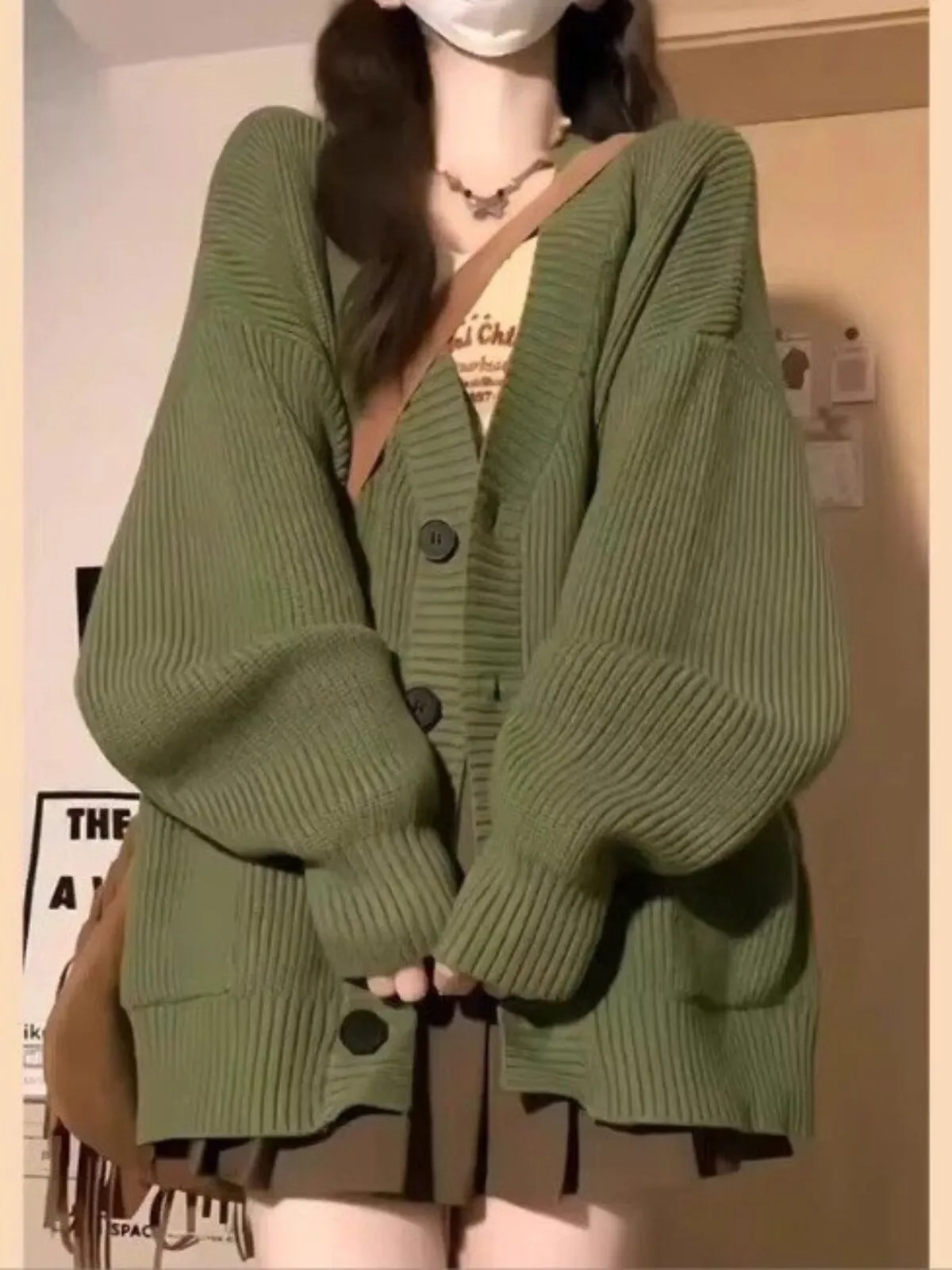 Solid Button V-neck Knitted Cardigan Sweater, 1 of 2