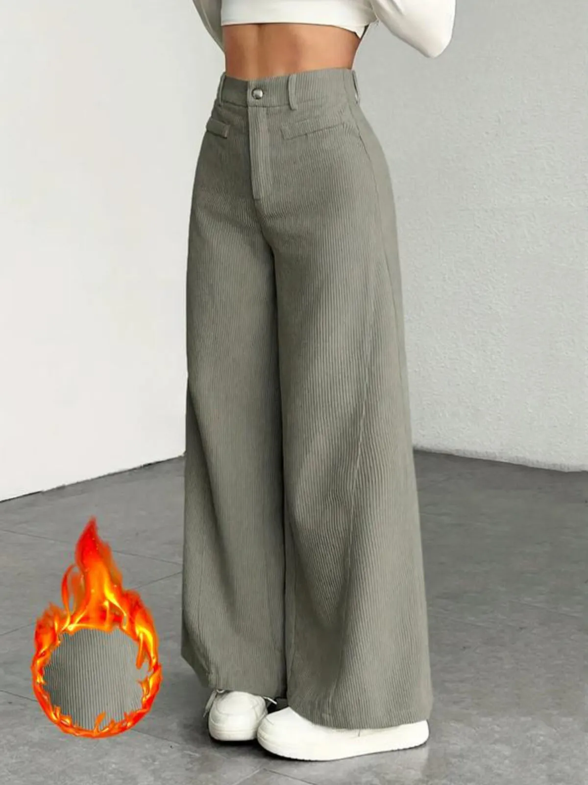 New Corduroy Comfortable and Stylish Wide Leg High Waist Loose Fit Pants, 1 of 2