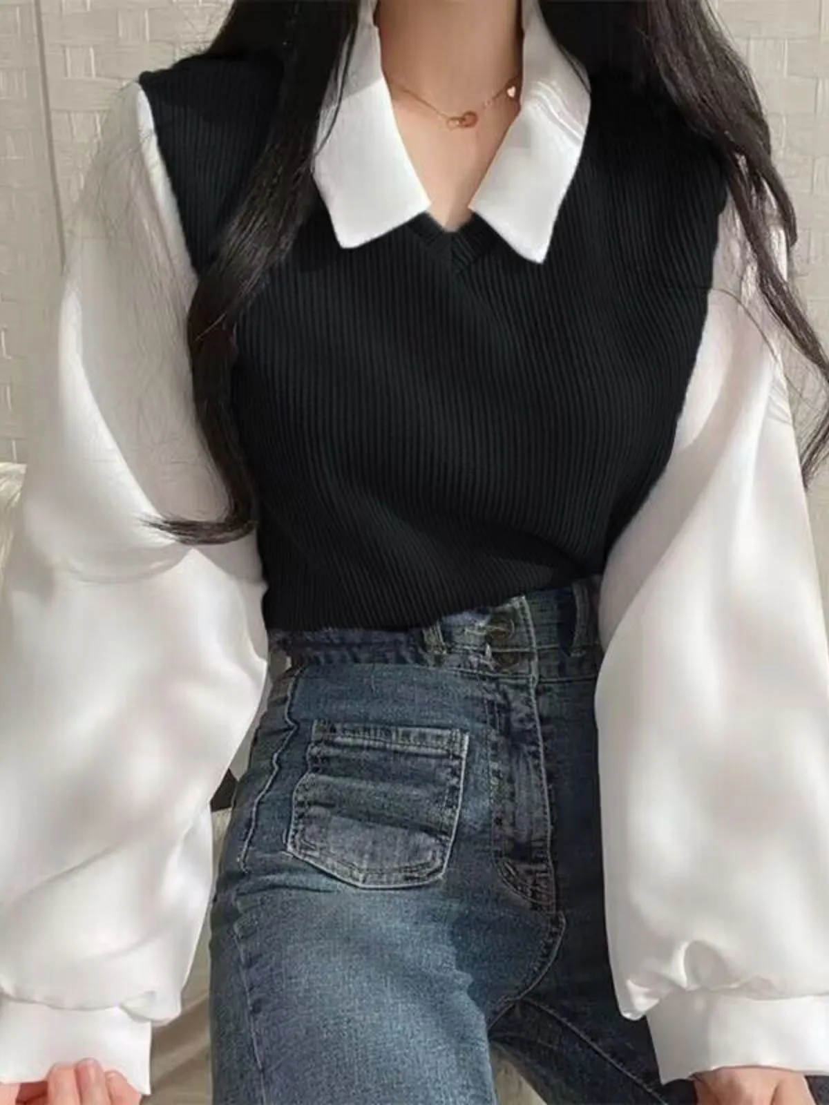 Solid Polo Colorblock Lantern Sleeve T-shirt, 1 of 3